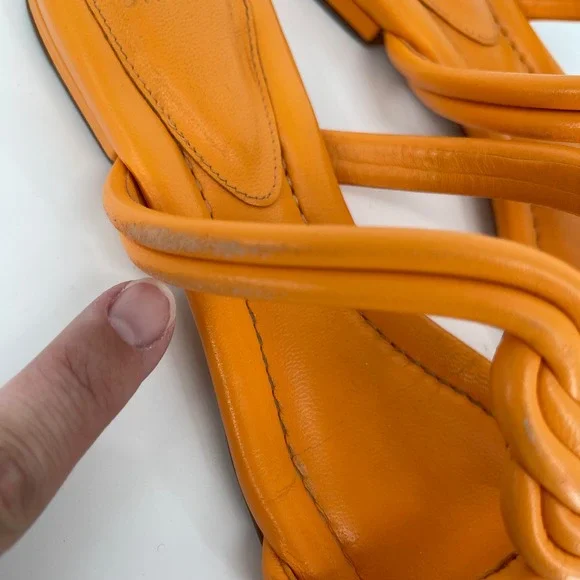 Alexandre Birman Knot‎ Leather Slides Sandals Orange Size 37 EU 6.5 US